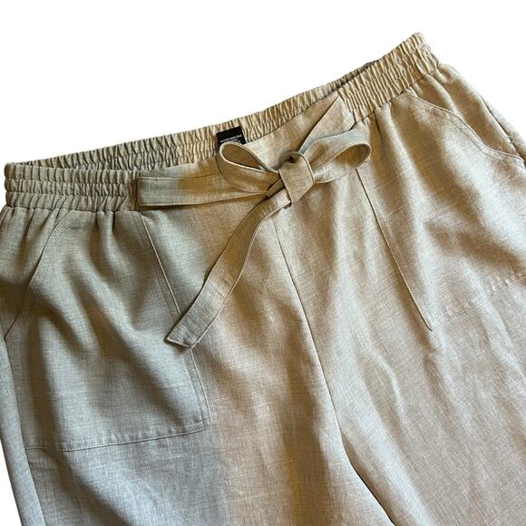 SOHO Apparel Crop Wide Leg Pants Beige SZ 2X Pull On Elastic Waist Casual Office - Picture 2 of 5